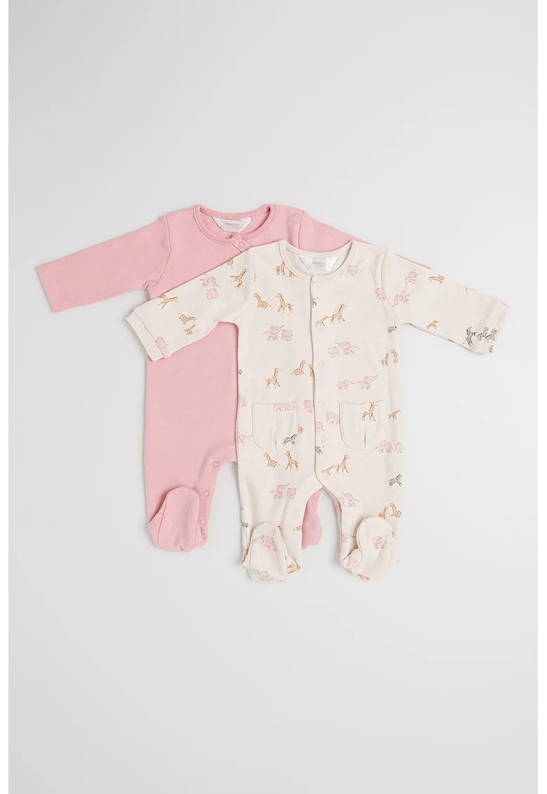 Set de pijama cu botosei si imprimeu - 2 piese, Roz pastel/Bej deschis