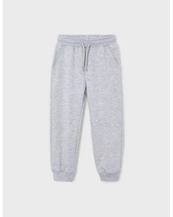 Pantaloni de trening cu model uni si snur de ajustare, Gri deschis melange