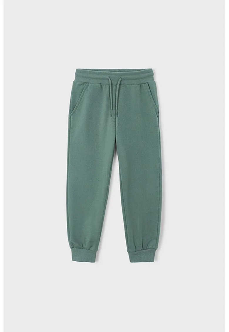 Pantaloni de trening cu model uni si snur de ajustare, Verde englez