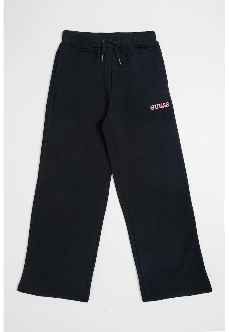 Pantaloni de trening cu croiala ampla si logo, Negru