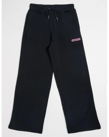 Pantaloni de trening cu croiala ampla si logo, Negru