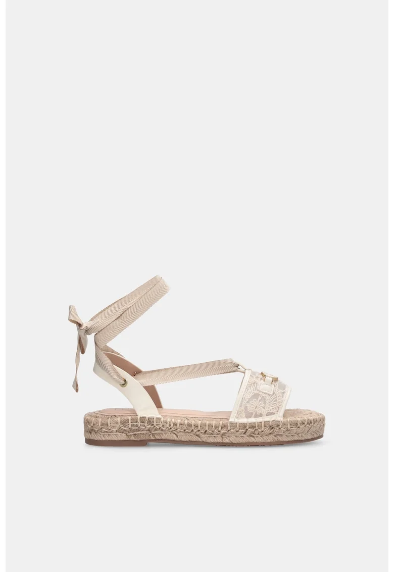 Espadrile flatform din dantela cu varf decupat, Bej deschis