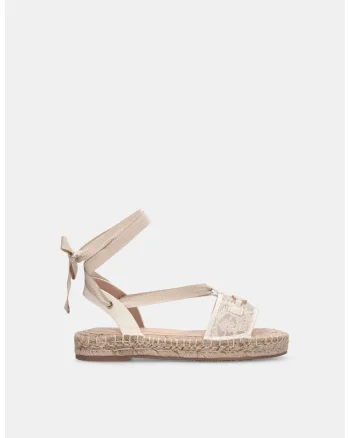 Espadrile flatform din dantela cu varf decupat, Bej deschis