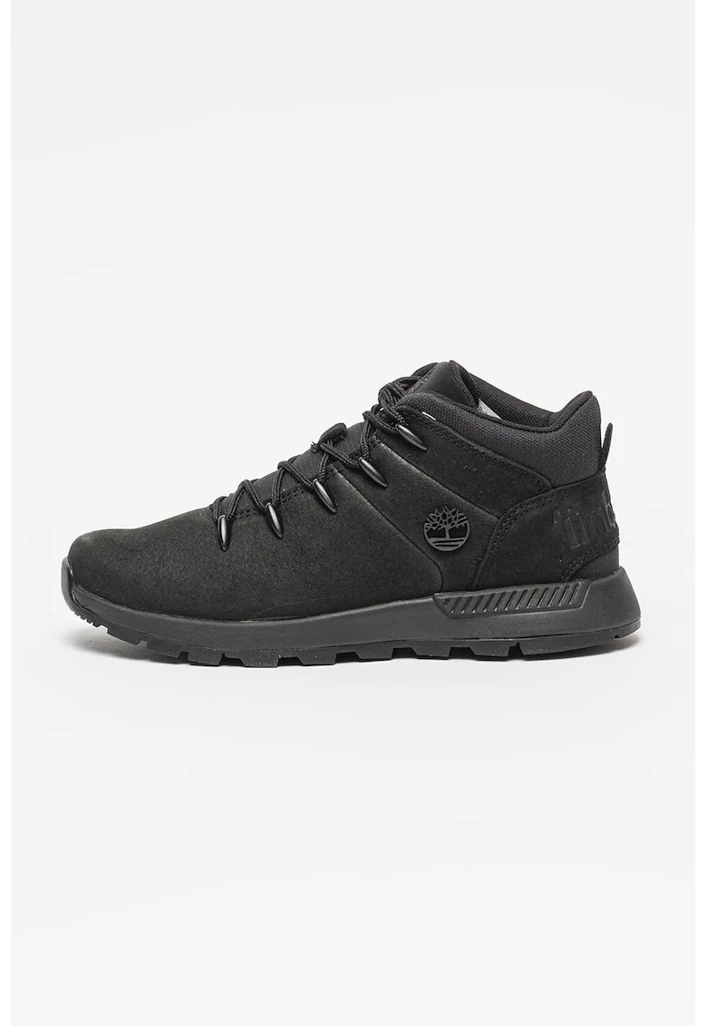 Pantofi de piele nabuc cu insertii textile pentru treking Sprint Trekker, Negru stins