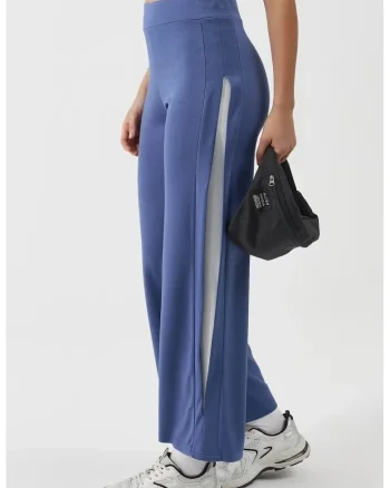 Pantaloni dama,  Pantaloni cu detalii dungi, Albastru cobalt, Textil