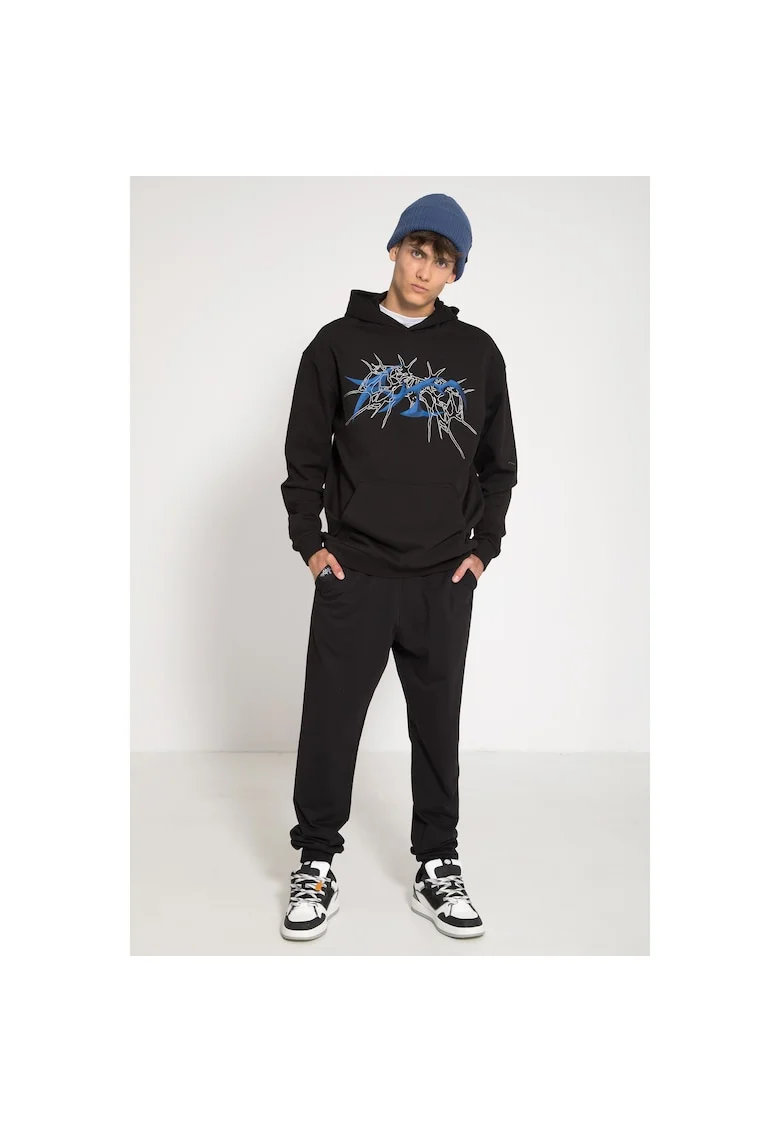 Pantaloni de trening negri cu buzunare si snur de ajustare