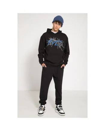 Pantaloni de trening negri cu buzunare si snur de ajustare