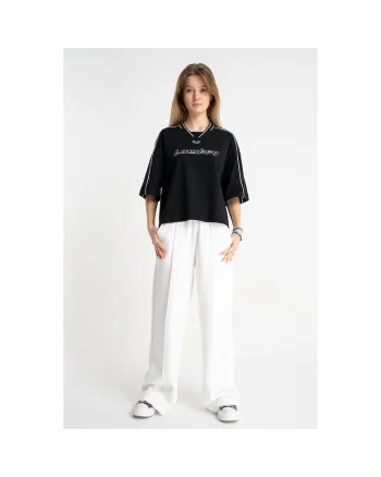 Pantaloni de trening cu croiala dreapta si talie elastica