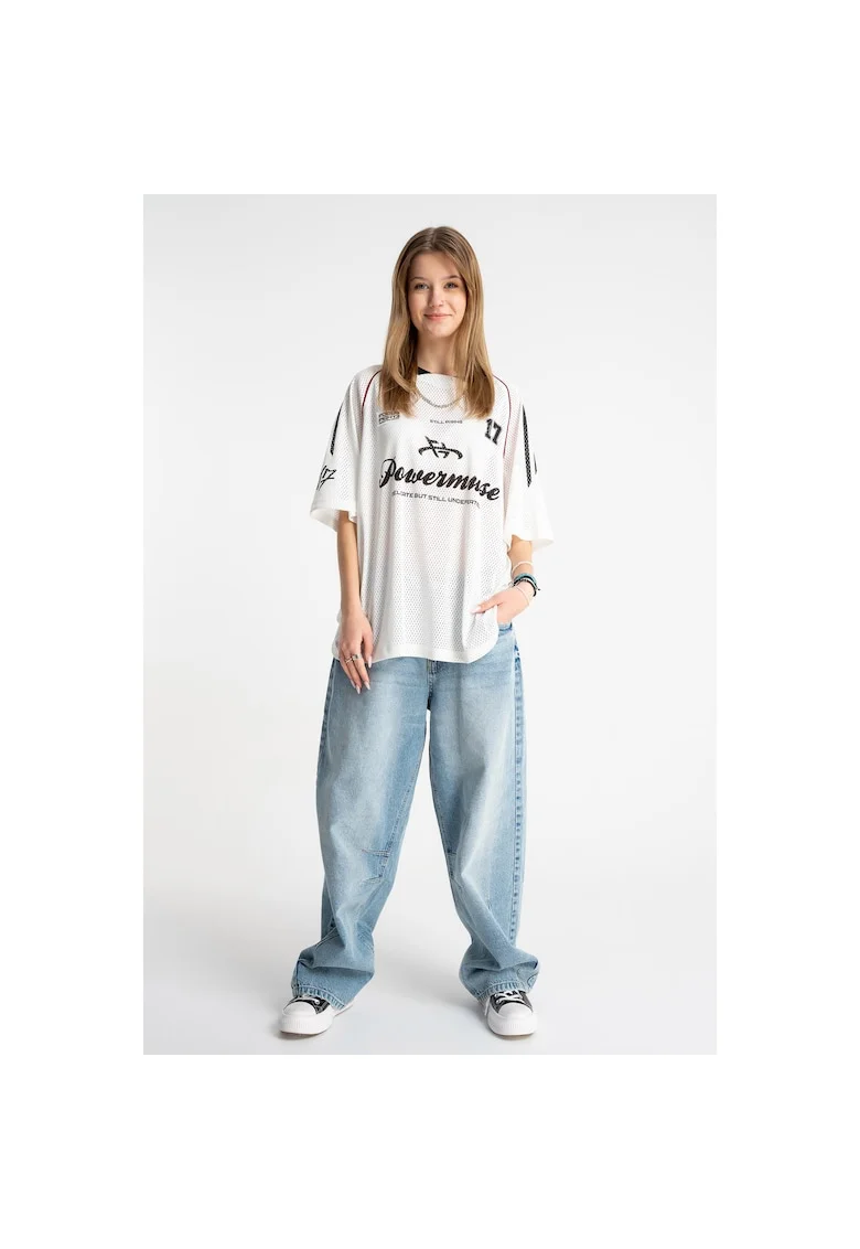 Blugi relaxed fit cu aspect decolorat si buzunare