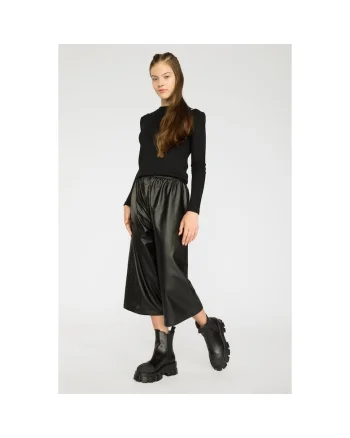 Pantaloni culottes din piele ecologica, Negru