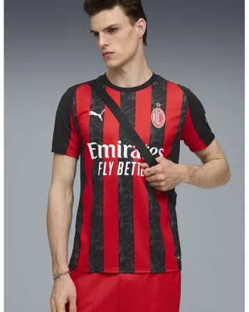 Tricou slim fit cu model pentru fotbal AC Milan, Rosu/Negru