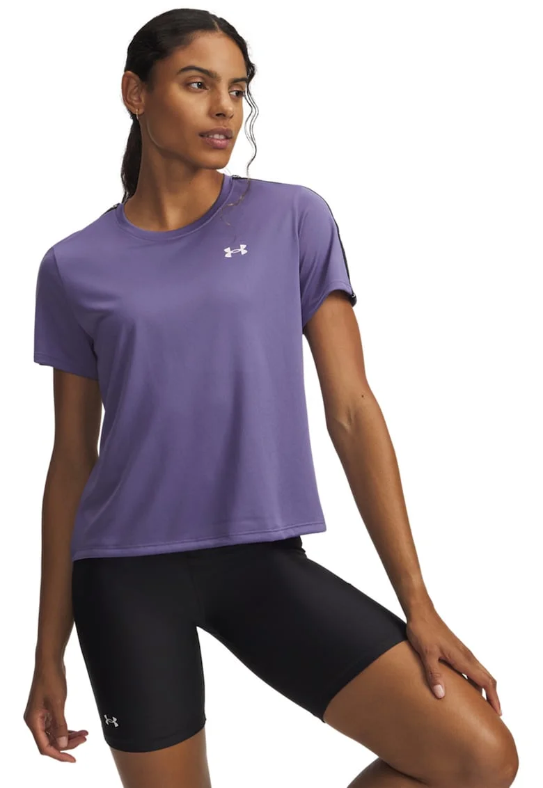 Tricou cu benzi logo laterale pentru fitness Tech, Alb/Negru/Lila