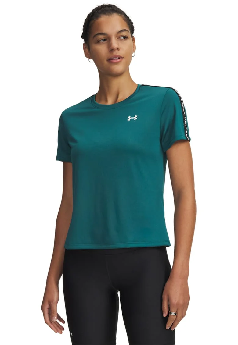 Tricou cu benzi logo laterale pentru fitness Tech, Alb/Verde/Negru