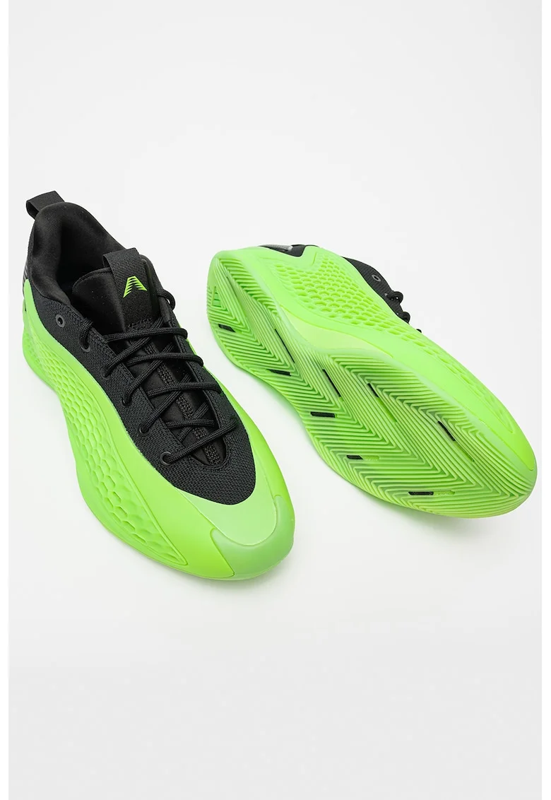 Pantofi cu insertii textile pentru baschet Anthony Edwards 1, Negru/Verde electric