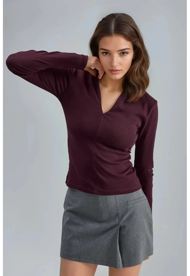 Bluza dama,  Decolteu in V, Mov, Jerseu