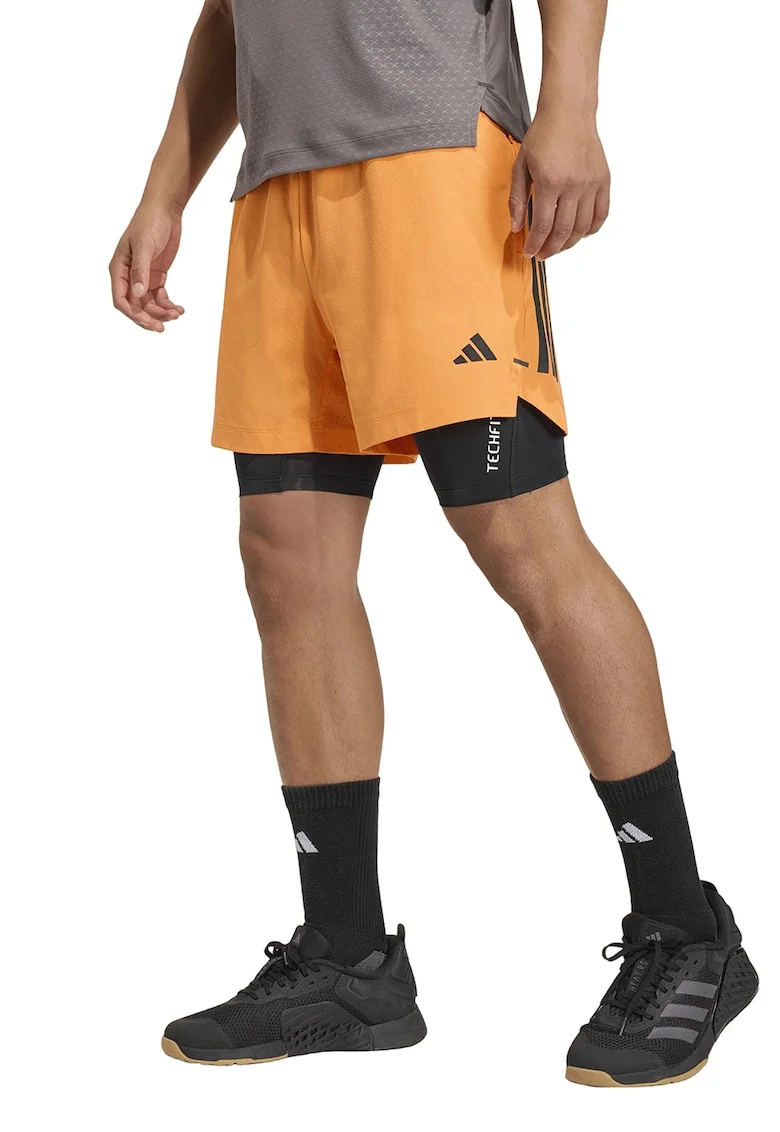 Pantaloni scurti regular fit cu buzunare cu fermoar pentru fitness D4T, Negru/Portocaliu
