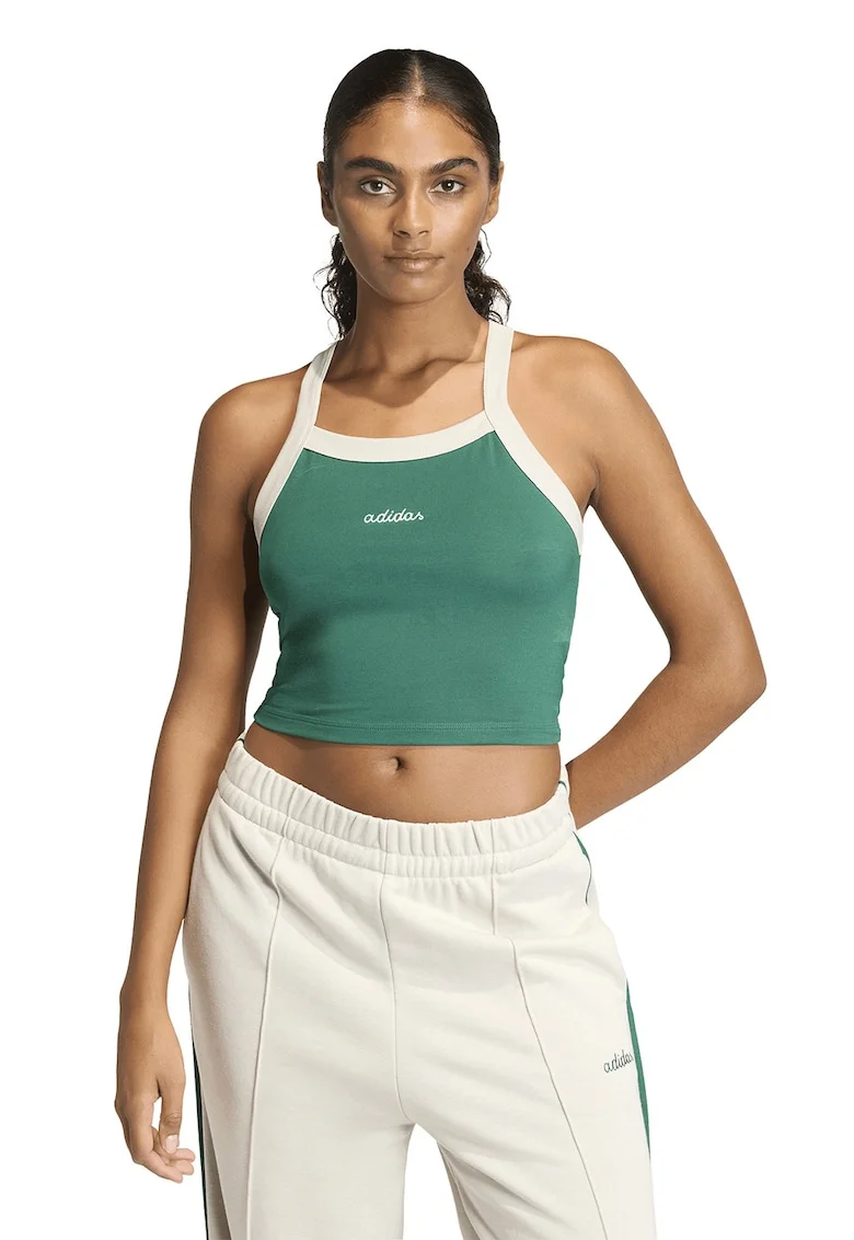 Top crop cu logo, Verde aquamarin