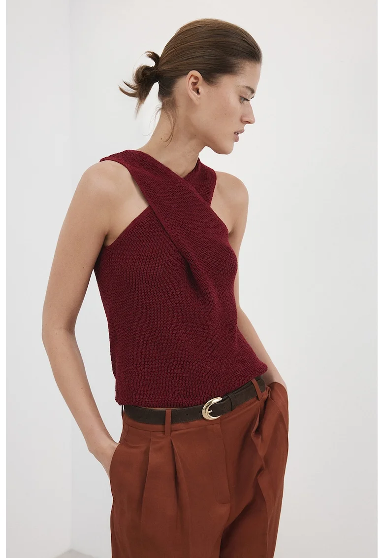 top halter tricotat, Rosu inchis