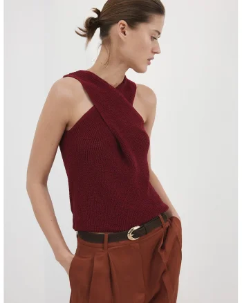 top halter tricotat, Rosu inchis