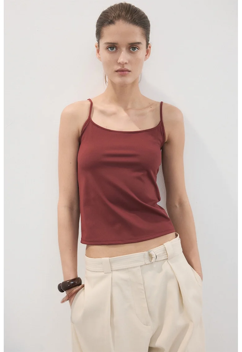 Top slim-fit cu decolteu amplu, Visiniu
