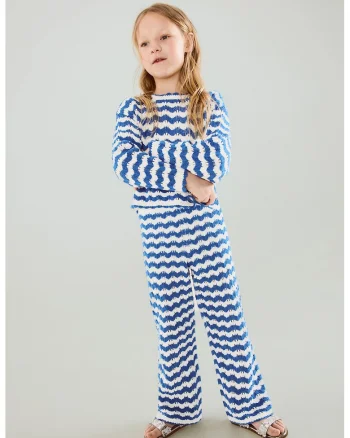 Pantaloni tricotati, Alb/Albastru royal