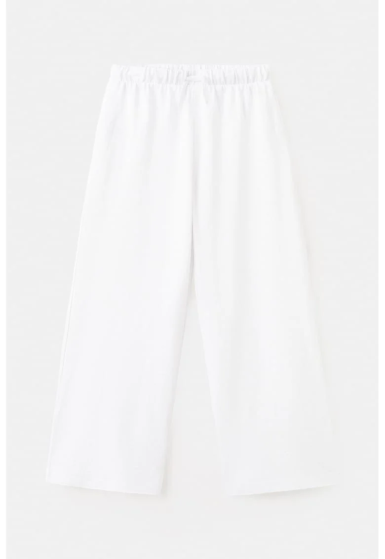 Pantaloni din bumbac cu croiala ampla si talie elastica, Alb