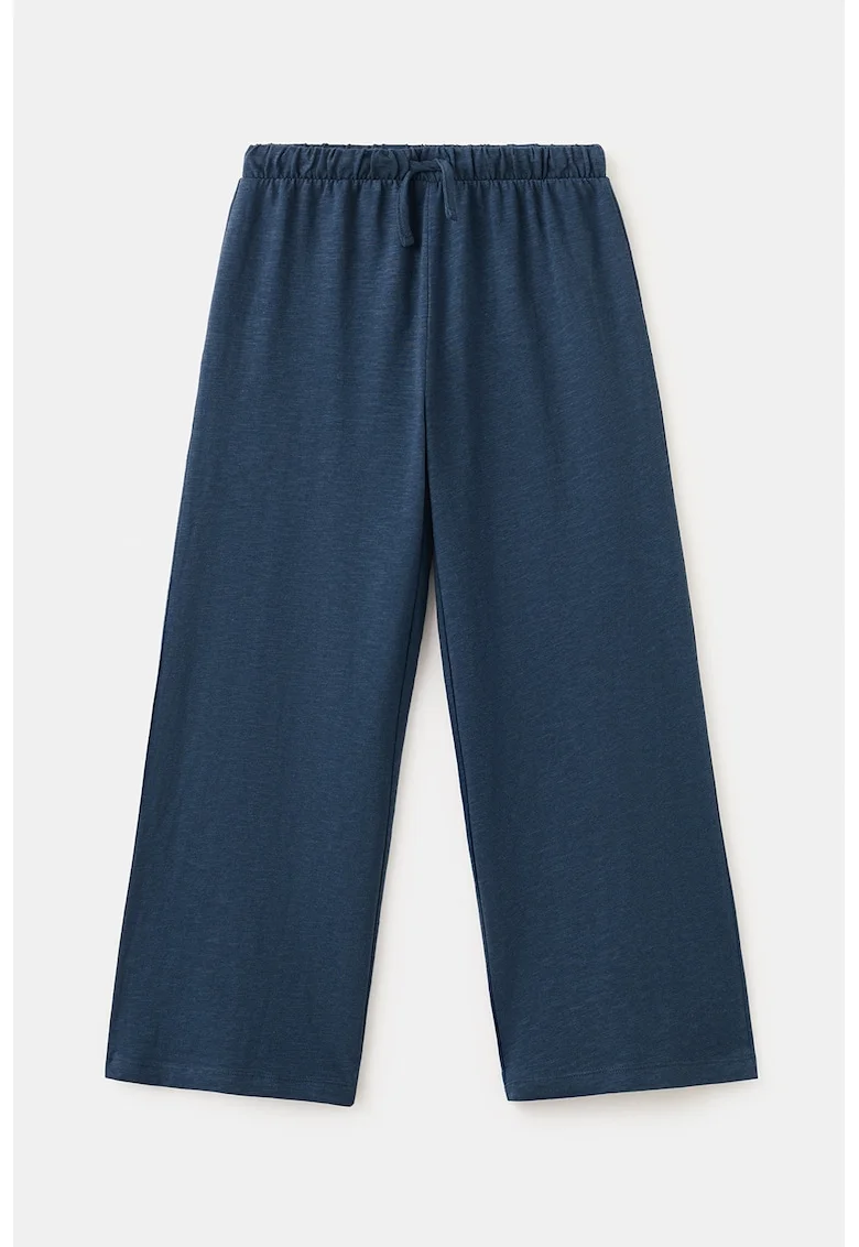 Pantaloni din bumbac cu croiala ampla si talie elastica, Bleumarin
