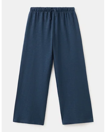 Pantaloni din bumbac cu croiala ampla si talie elastica, Bleumarin