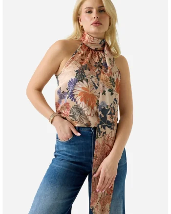 Top cu decolteu halter si imprimeu floral, Multicolor
