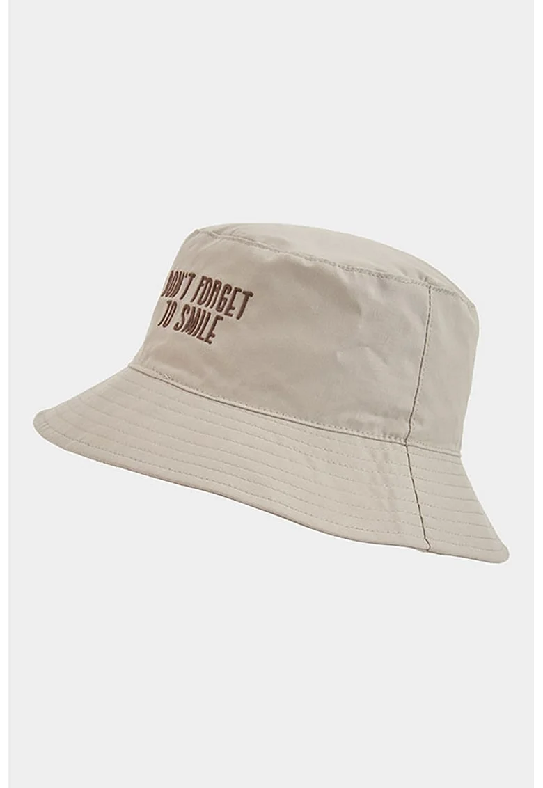 Palarie bucket cu broderie text, Maro taupe