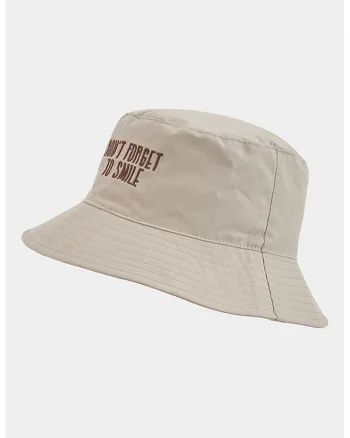 Palarie bucket cu broderie text, Maro taupe