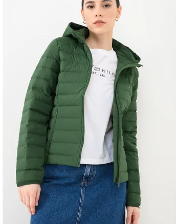 Geaca impermeabila cu puf si gluga, Verde feriga