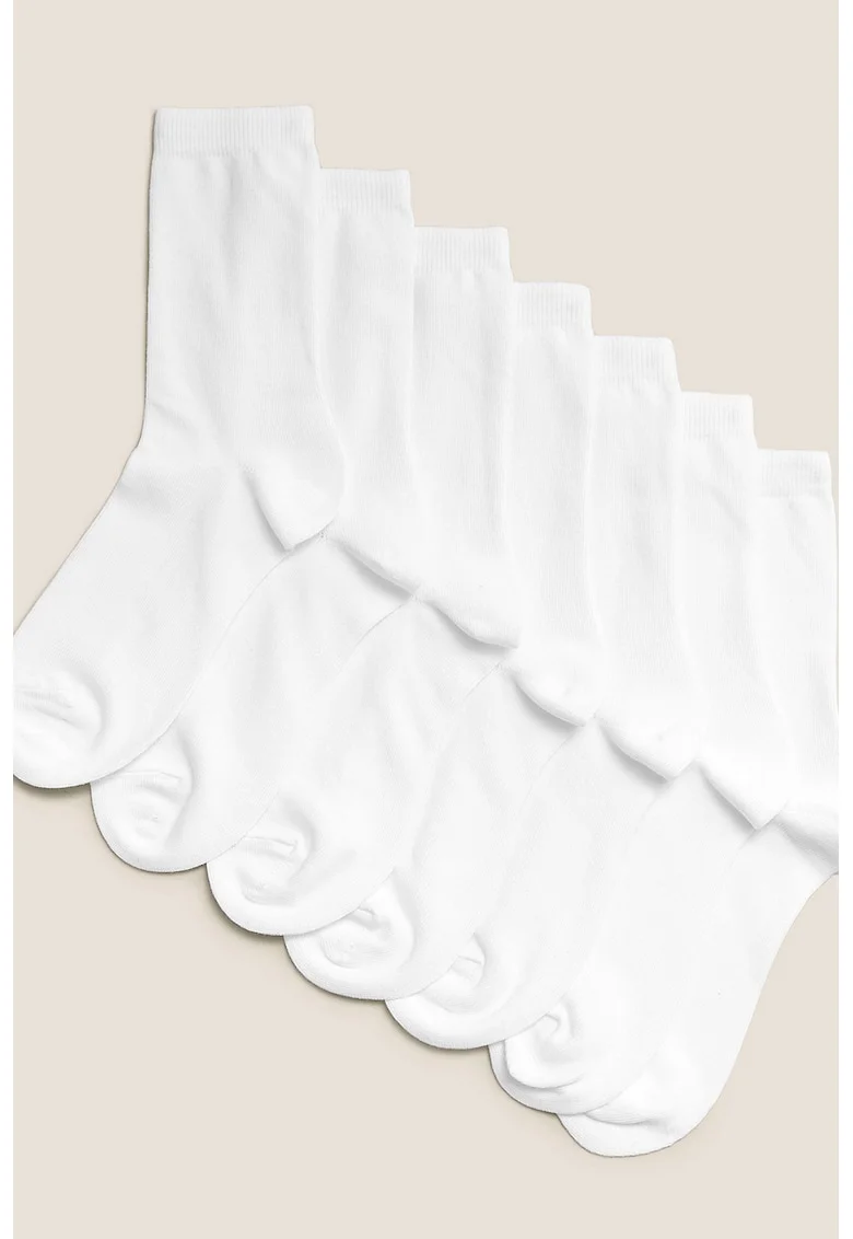 Set de sosete lungi din amestec de bumbac - 7 perechi, Alb
