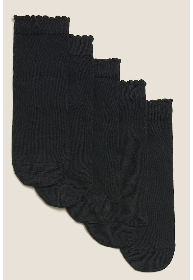 Set de sosete pana la glezna din amestec de bumbac - 5 perechi, Negru