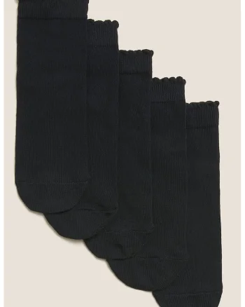 Set de sosete pana la glezna din amestec de bumbac - 5 perechi, Negru