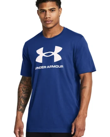 Tricou lejer cu imprimeu logo, Alb/Albastru inchis