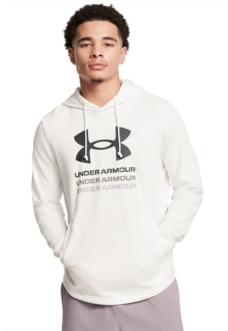 Hanorac cu imprimeu logo pentru fitness, Alb fildes/Negru
