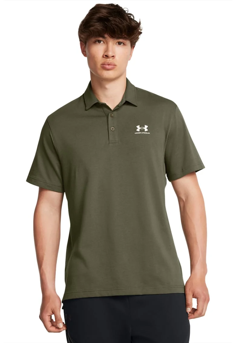Tricou polo cu detaliu logo, pentru fitness, Verde inchis