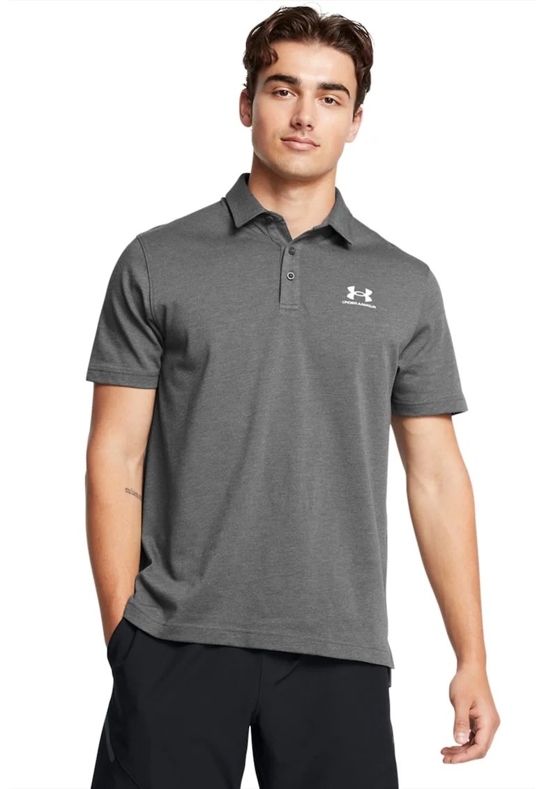 Tricou polo cu detaliu logo, pentru fitness, Gri inchis