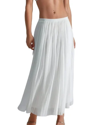 Fusta maxi,  Talie inalta, Alb, Textil