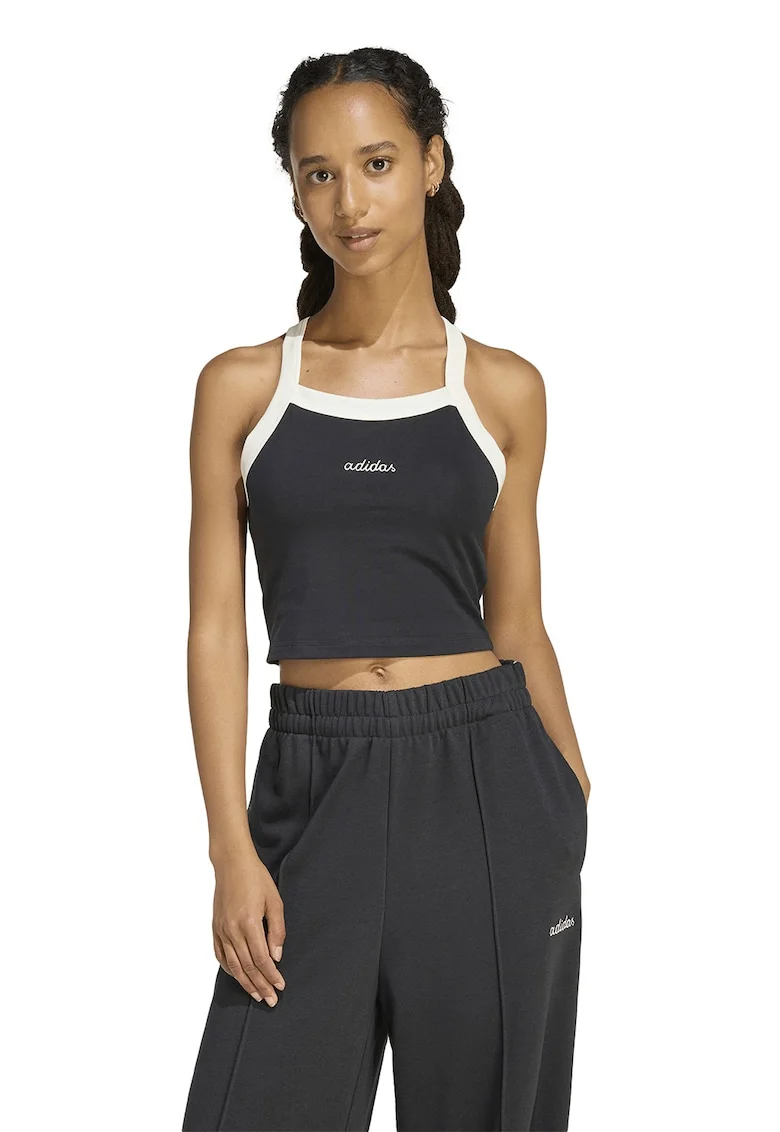 Top crop cu logo, Negru