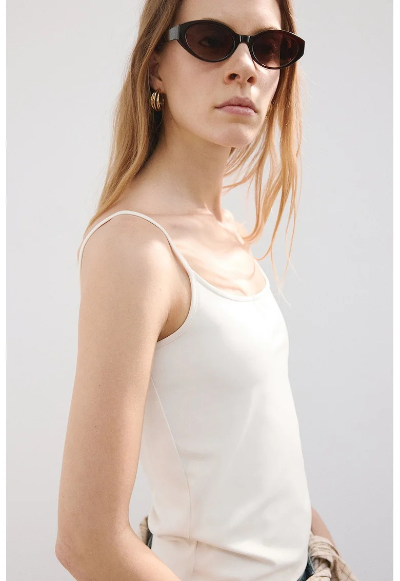 Top slim-fit cu decolteu amplu, Alb fildes