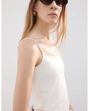 Top slim-fit cu decolteu amplu, Alb fildes