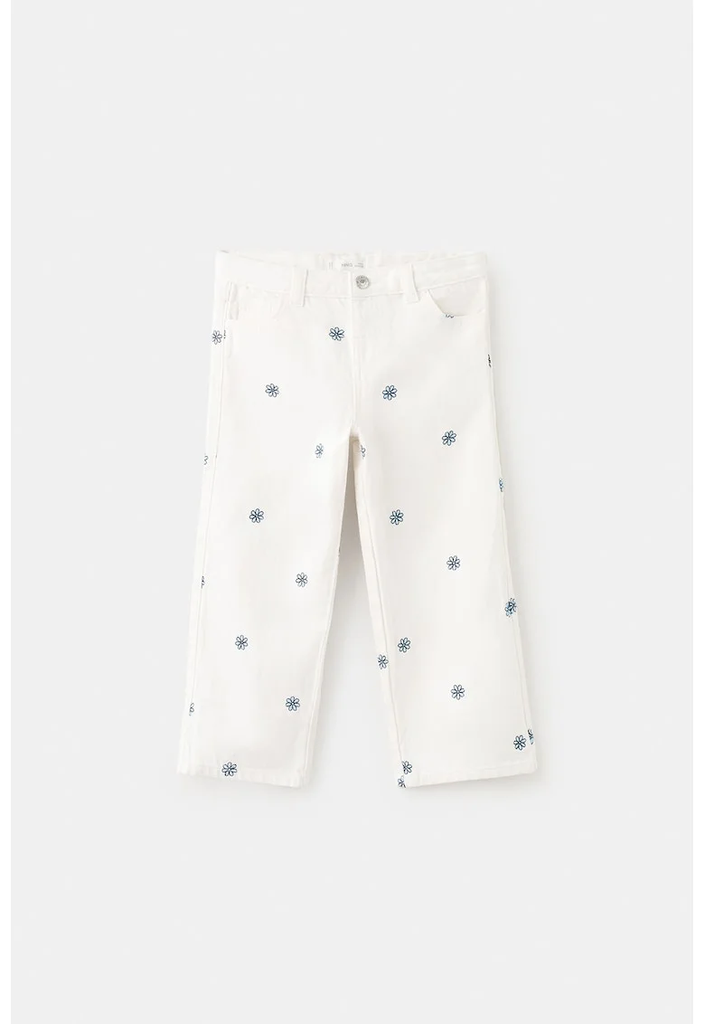 Blugi regular fit cu design floral, Alb/Bleumarin