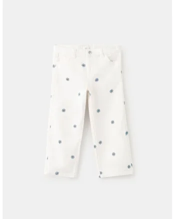 Blugi regular fit cu design floral, Alb/Bleumarin