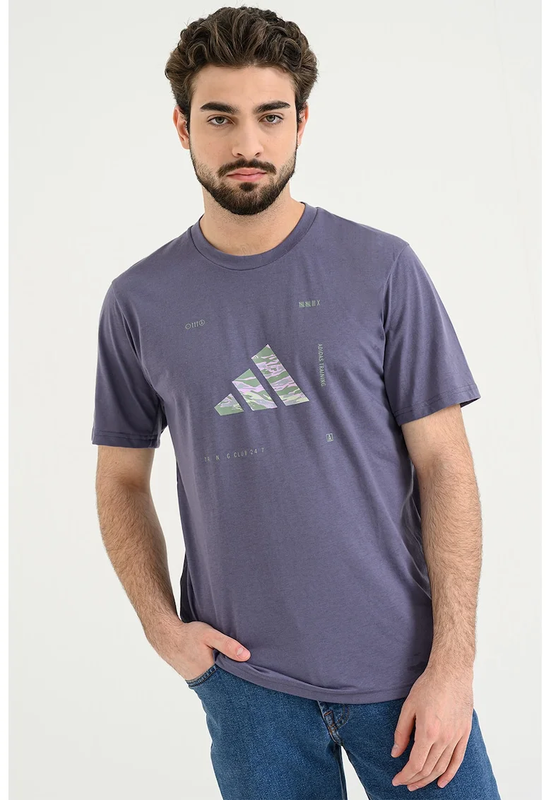 Tricou regular fit cu logo, Albastru prafuit