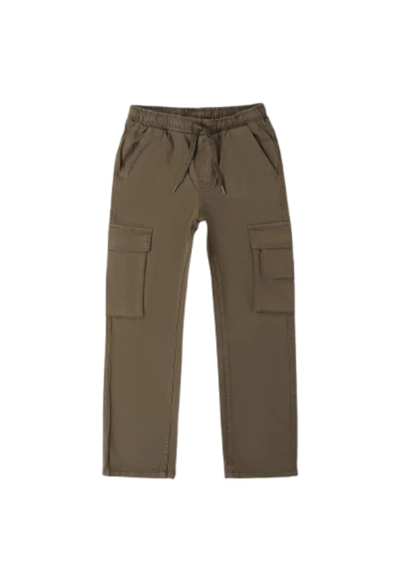 Pantaloni baieti iDO cargo din bumbac elastic cu buzunare laterale, Verde maslina