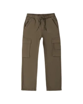 Pantaloni baieti iDO cargo din bumbac elastic cu buzunare laterale, Verde maslina