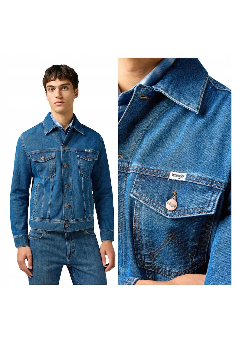 Jacheta Barbati,  Classic Jacket, Regular Fit, Denim Design, Fara Gluga, Cu Nasturi, Bumbac, Albastru, Albastru