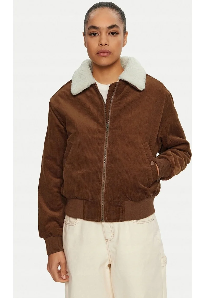 Geaca aviator  bumbac, captusita, maro, croiala regular fit